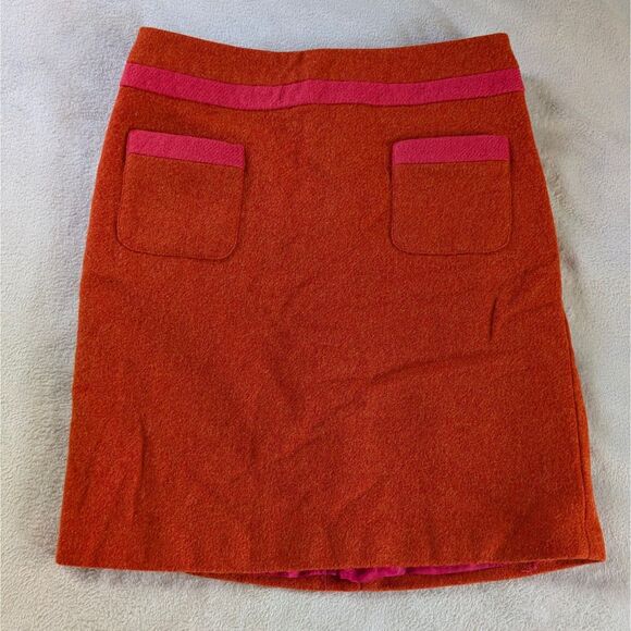 Boden Wool Pencil Mini Skirt Women's 12L Bright Orange Pockets - Picture 2 of 9